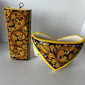 Scaglia Caltagirone Italy Small Ceramic Desk Letter Box and Pen Holder
